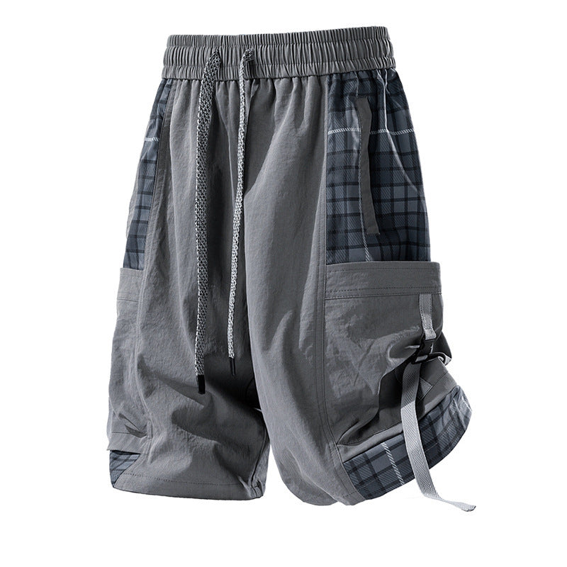 Plaid Stitching Casual Shorts Men's Loose Cargo Shorts