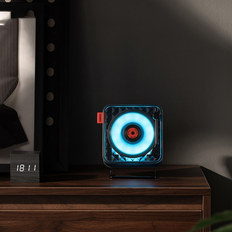 Wireless Bluetooth Speaker with Ambient LED Light - Transparent Record Player Design