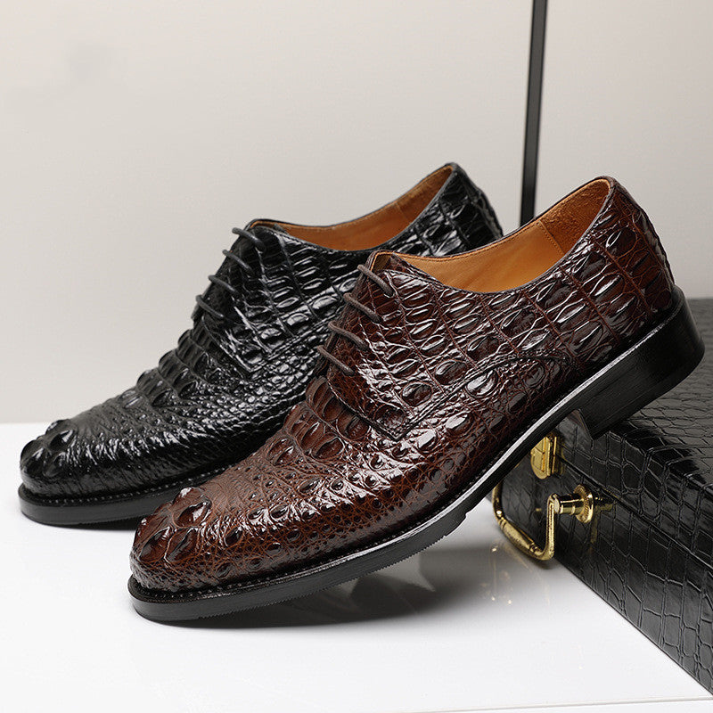 Premium Handmade Men's Crocodile Leather Business Shoes - Round Toe Formal Footwear