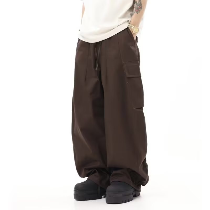 Vintage Multi-Pocket Loose Cargo Pants - Crumpled Style Men's Casual Wear