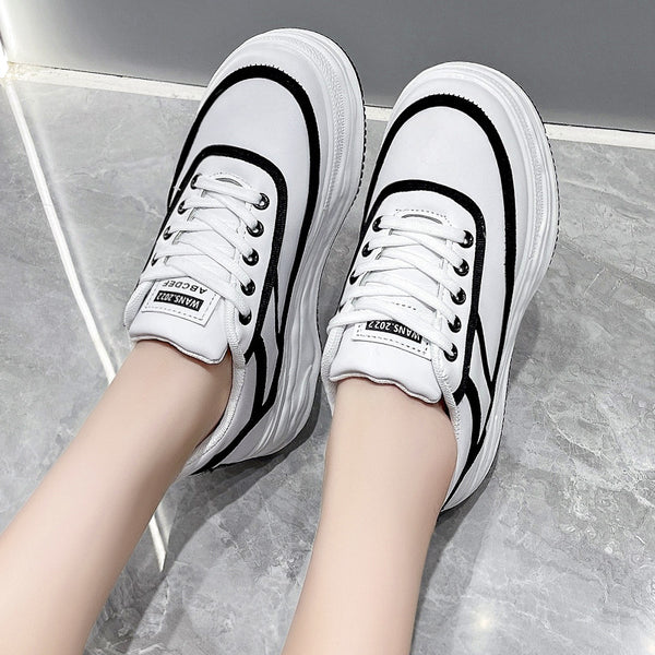 Stylish Korean Platform Sneakers - White Thick Sole Women's Casual Shoes
