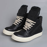 Premium Genuine Leather High-Top Unisex Sneakers - Classic Black & White Design