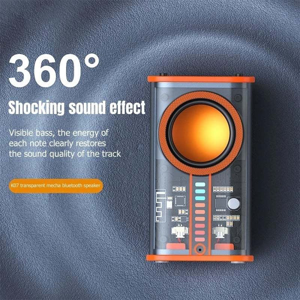 Futuristic Transparent Bluetooth Speaker with LED Light Show - Wireless Stereo Sound System