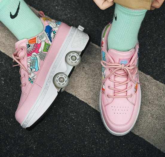 Premium Transformative Roller Skates - Four-Wheel Dual-Use Heelys with Double-Row Design