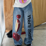 Women's Light Color Loose Stacked Jeans