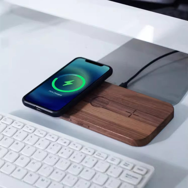 Premium Black Walnut 3-in-1 Wireless Charging Station - Watch, Phone & Headset Charger