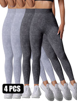Premium Sand-Washed High-Waist Seamless Yoga Leggings - 4 Pack Set