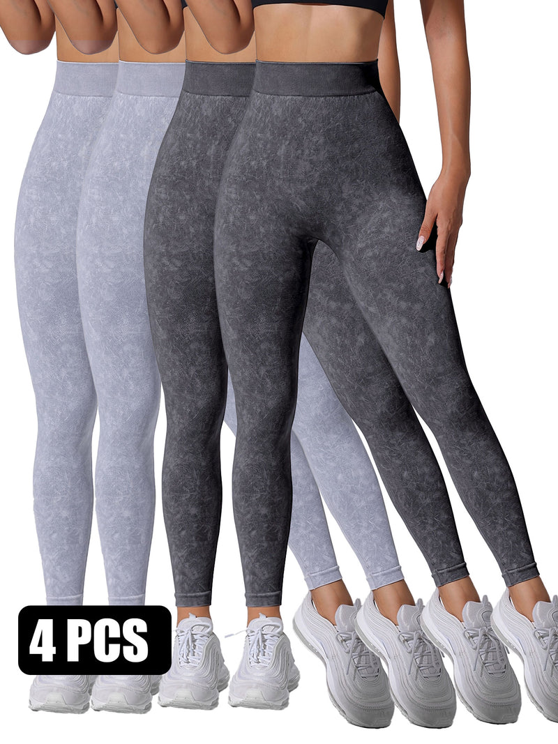 Premium Sand-Washed High-Waist Seamless Yoga Leggings - 4 Pack Set