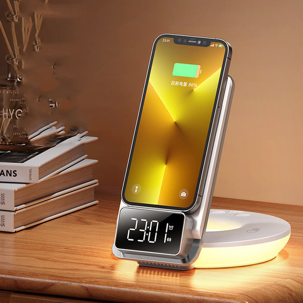 Premium 15W Fast Wireless Charging Station with Night Light & Digital Clock