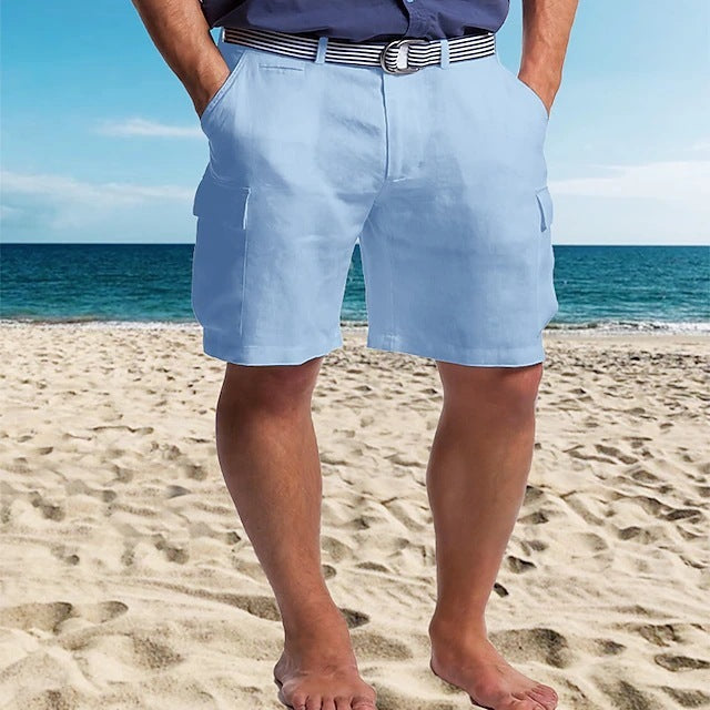 Comfortable Multi-Pocket Straight Leg Shorts - Breathable Cotton Blend for Men