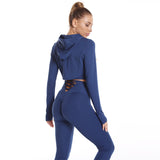 Premium 3-Piece Athletic Wear Set - Hooded Top, Hollow Design Camisole & High-Waist Seamless Leggings