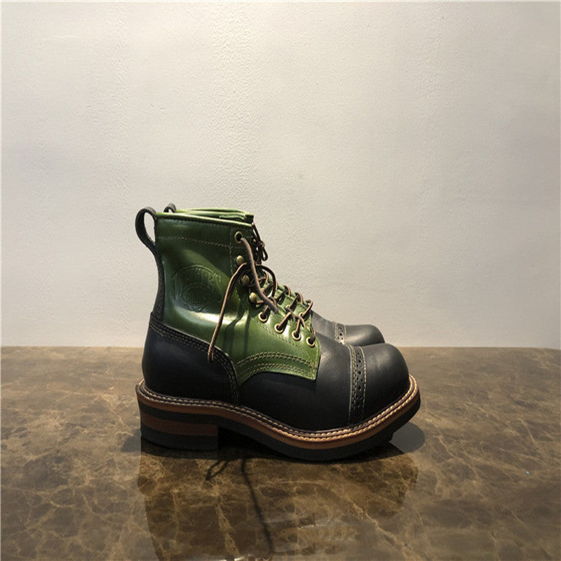Premium Leather High-Top Work Boots - Men's Trendy All-Match Mid-Top Footwear