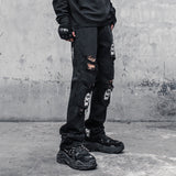 Rebellious Skull Crossbones Distressed Denim - Men's Statement Jeans