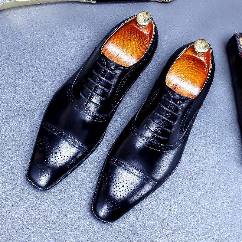 Premium Men's Business Formal Pointed Leather Dress Shoes - Professional Oxford Style