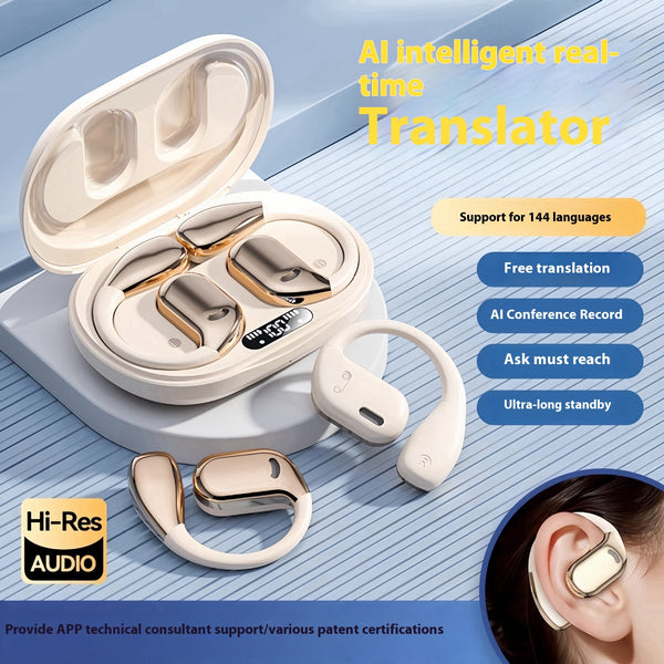 Smart AI Translation Bluetooth Earbuds - Open Ear Hook Design with Multi-Language Support
