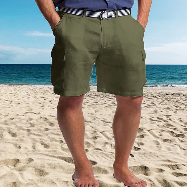 Comfortable Multi-Pocket Straight Leg Shorts - Breathable Cotton Blend for Men