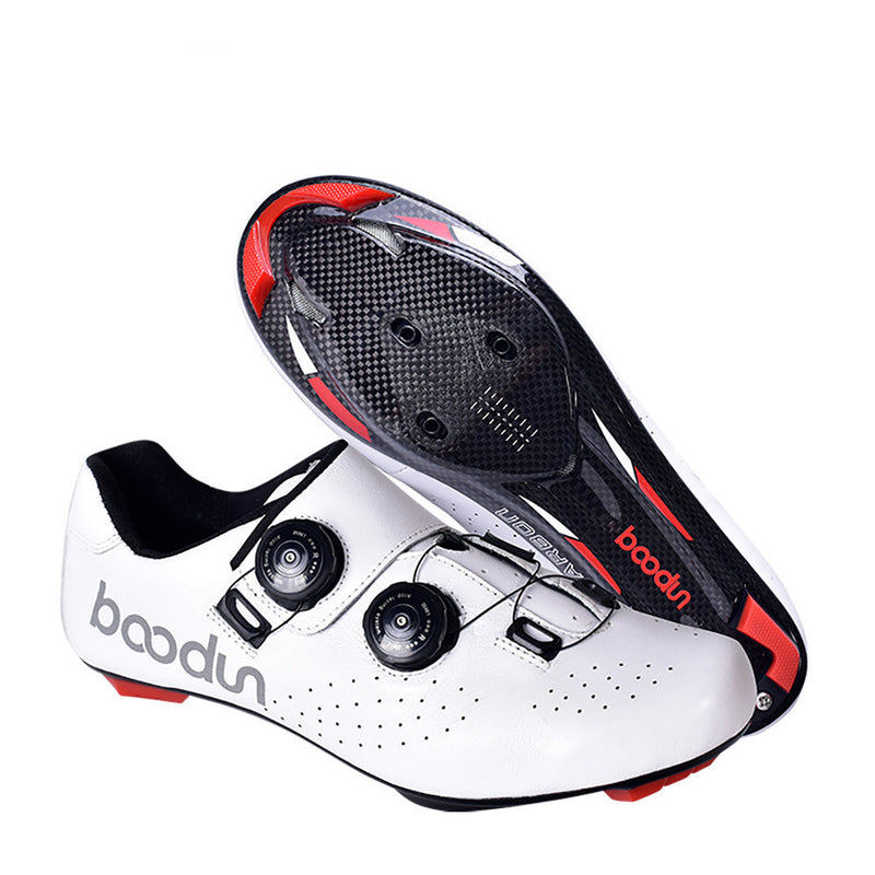 Premium Carbon Fiber Cycling Shoes - Shock-Absorbing Leather Road Bike Footwear