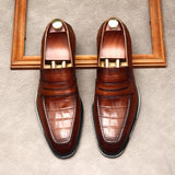 Premium Men's Genuine Leather Business Dress Shoes - Professional Formal Footwear with Crocodile Pattern