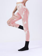 Premium Butt Lifting Yoga Leggings - Hollow Out Tummy Control Athletic Pants with Tie Dye Design