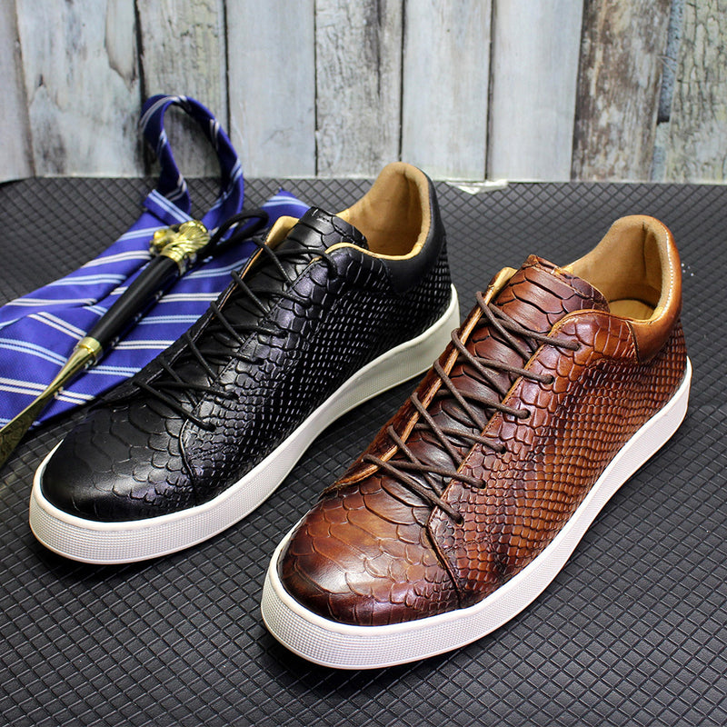 Premium Men's Embossed Leather Dress Shoes - Pointed Toe Lace-Up Formal Footwear