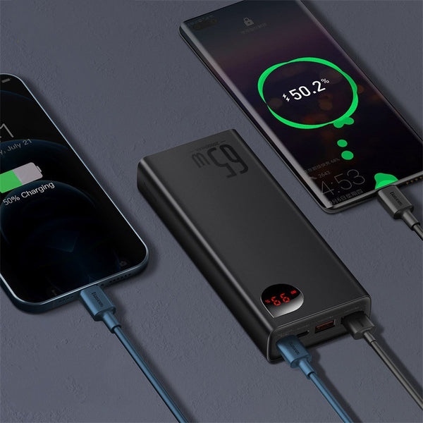 65W Fast Charging Power Bank - 20000mAh High-Capacity Portable Charger with Digital Display