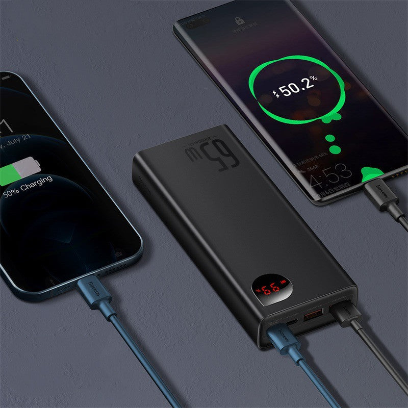 65W Fast Charging Power Bank - 20000mAh High-Capacity Portable Charger with Digital Display