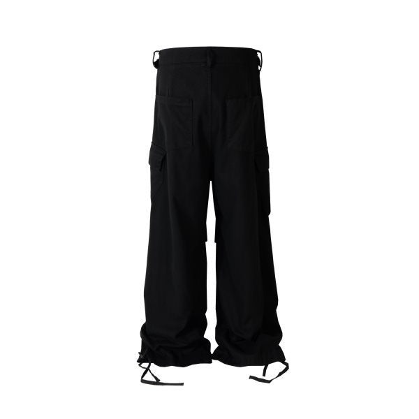 Men's Multi-Pocket Cargo Pants - Loose Wide Leg Denim Trousers with Side Zipper