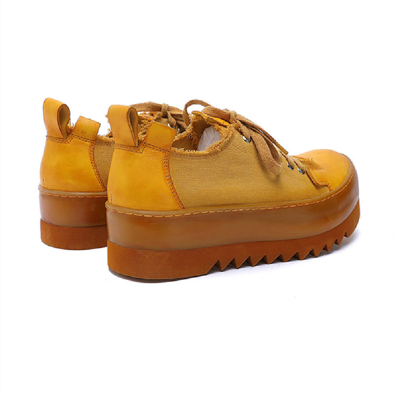 Handcrafted Artisan Leather Canvas Breathable Thick-Soled Designer Shoes