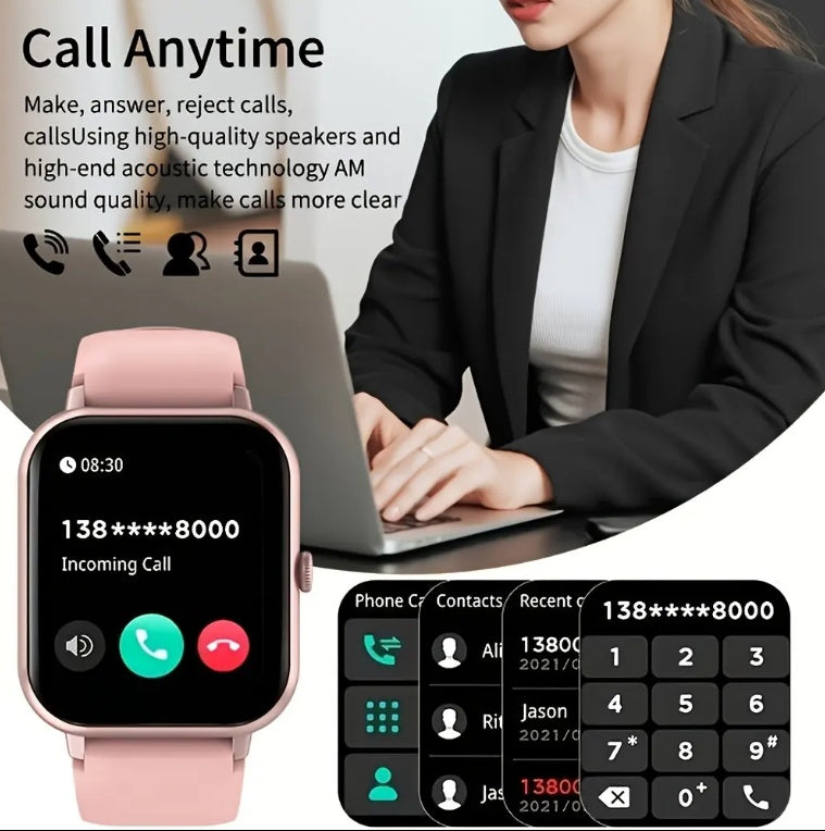 Premium Square Smartwatch with Bluetooth Calling & Heart Rate Monitor - Waterproof Fitness Tracker for iOS & Android