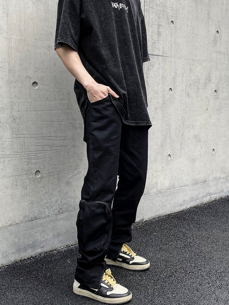 Functional Zipper Cargo Overalls - Men's Flared Workwear with Multi-Pocket Design