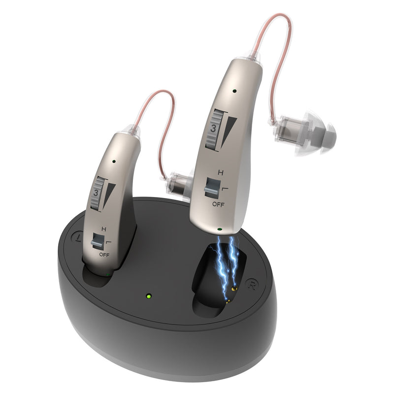 Rechargeable Digital Hearing Aid with Charging Case - Behind-the-Ear Sound Amplifier