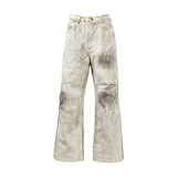Vintage Washed Cargo Trousers - Men's Straight Fit Cotton Pants with Pleated Stitching