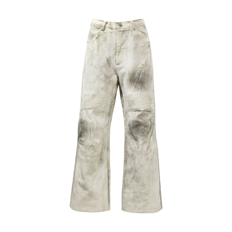 Vintage Washed Cargo Trousers - Men's Straight Fit Cotton Pants with Pleated Stitching