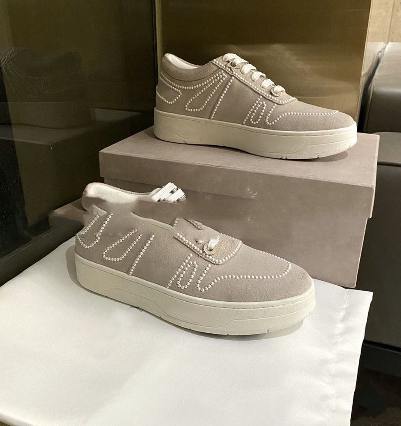 Premium Pearl Sequin Platform Sneakers - Trendy Lace-Up Casual Sports Shoes