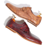 Premium Genuine Leather Handmade Vintage Oxford Men's Dress Shoes - Classic Wine Red & Yellow Business Formal Footwear