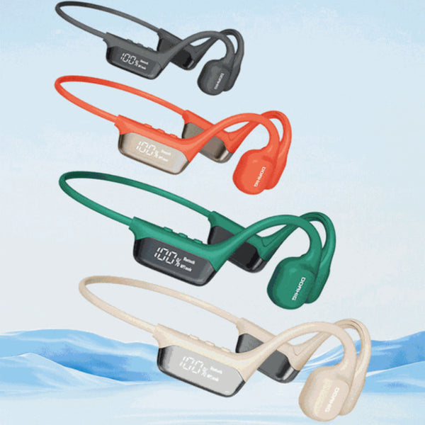 Wireless Bone Conduction Headphones with Digital Display - Waterproof Sports Bluetooth Headset