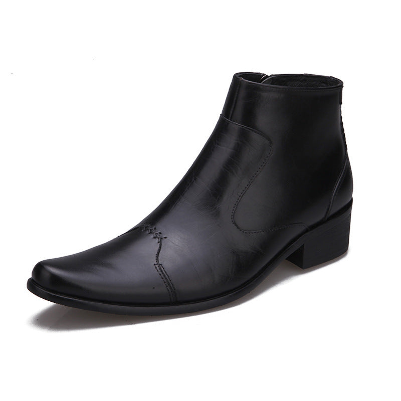 Premium Korean Style Men's Leather Martin Boots - Waterproof Cowhide Mid-Calf Boots