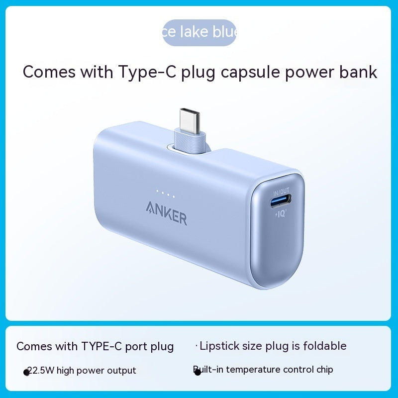 Premium Capsule Power Bank - Ultra-Compact 5000mAh Portable Charger with Foldable USB-C