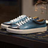 Premium Genuine Leather Men's Casual Sneakers - Hand-Polished Athletic Shoes