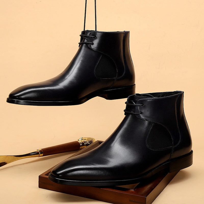 Premium Men's High-Top Carved Martin Boots - Genuine Leather Oxford Style