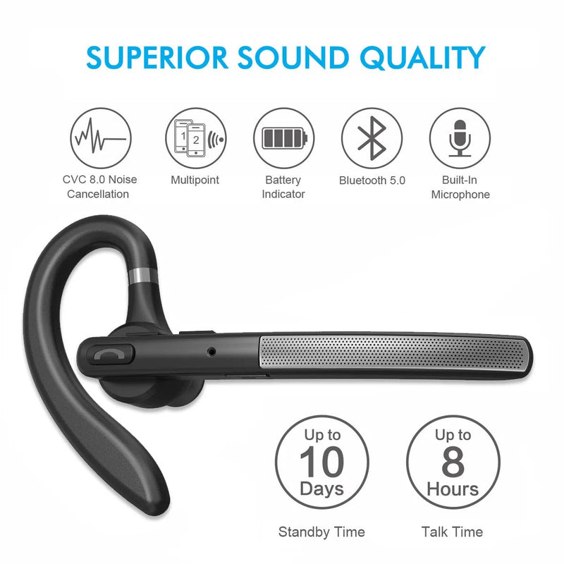 Ultra-Long Standby Wireless Bluetooth Headset - Ear-Mounted Design