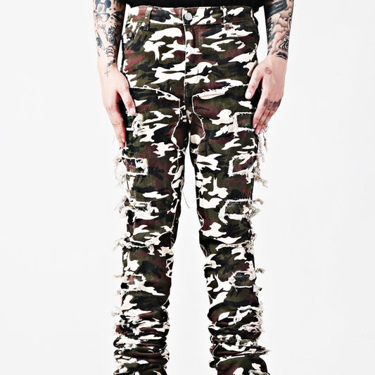 Vintage Distressed Heavy-Duty Flared Denim Jeans