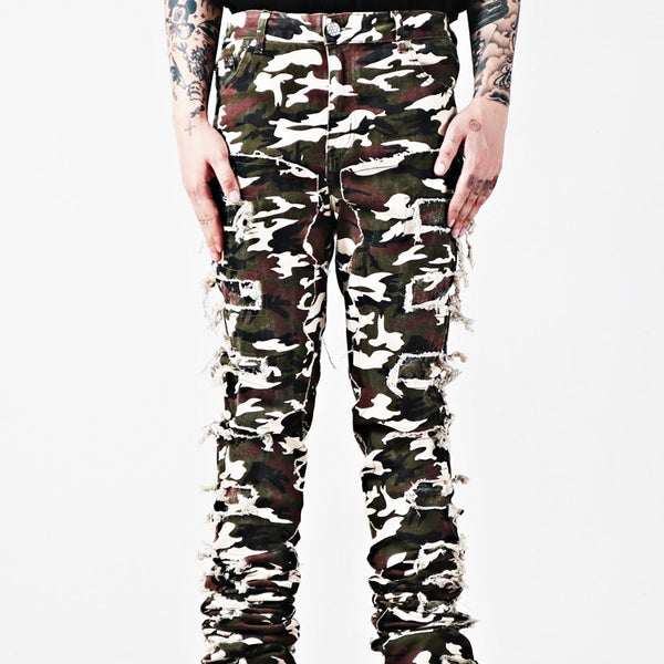 Vintage Distressed Heavy-Duty Flared Denim Jeans