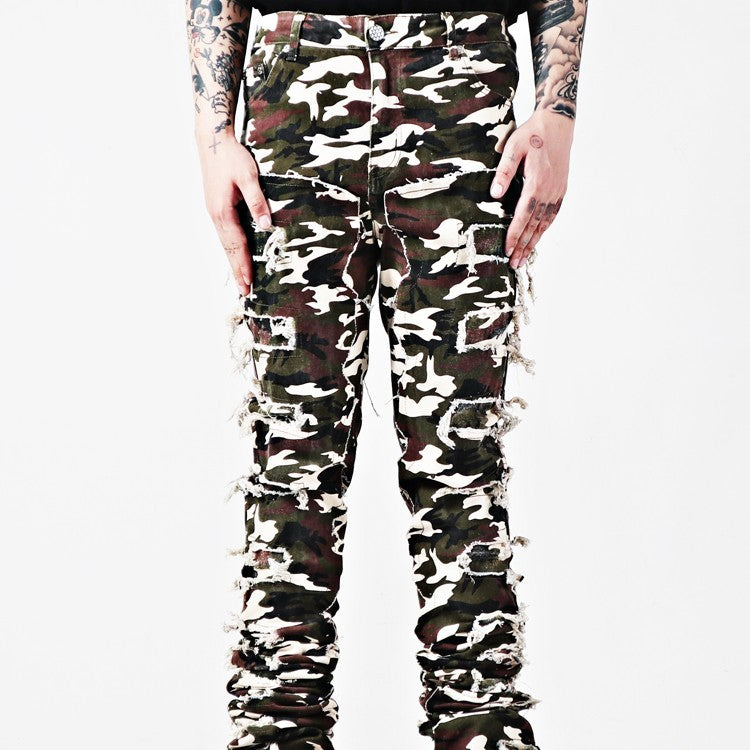 Vintage Distressed Heavy-Duty Flared Denim Jeans