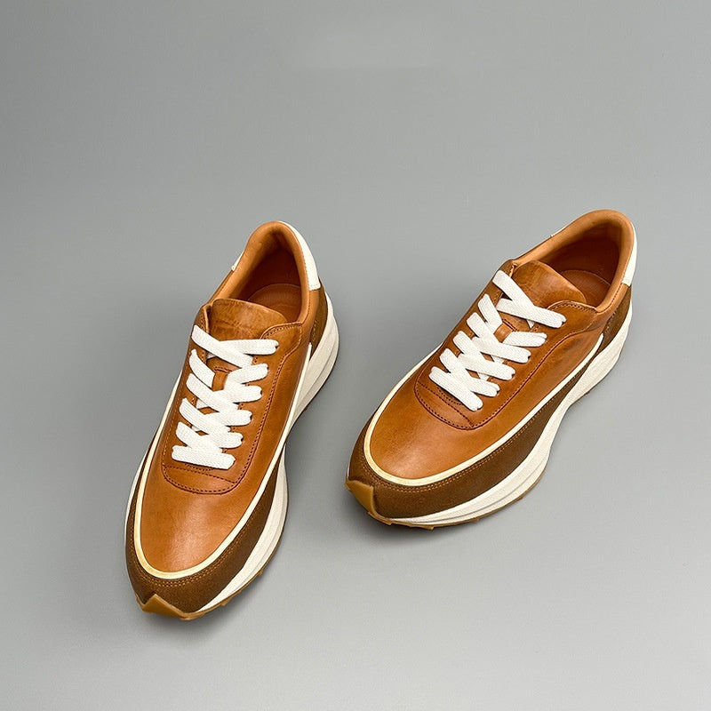 Premium Genuine Leather Men's Breathable Platform Sports Shoes - Summer Retro Style