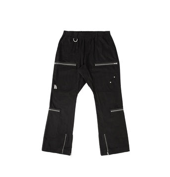 Stylish Black Multi-Pocket Cargo Trousers - Retro Micro-Flared Design