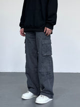 Vintage Washed Denim Overalls - Loose Straight Leg Men's Cargo Pants