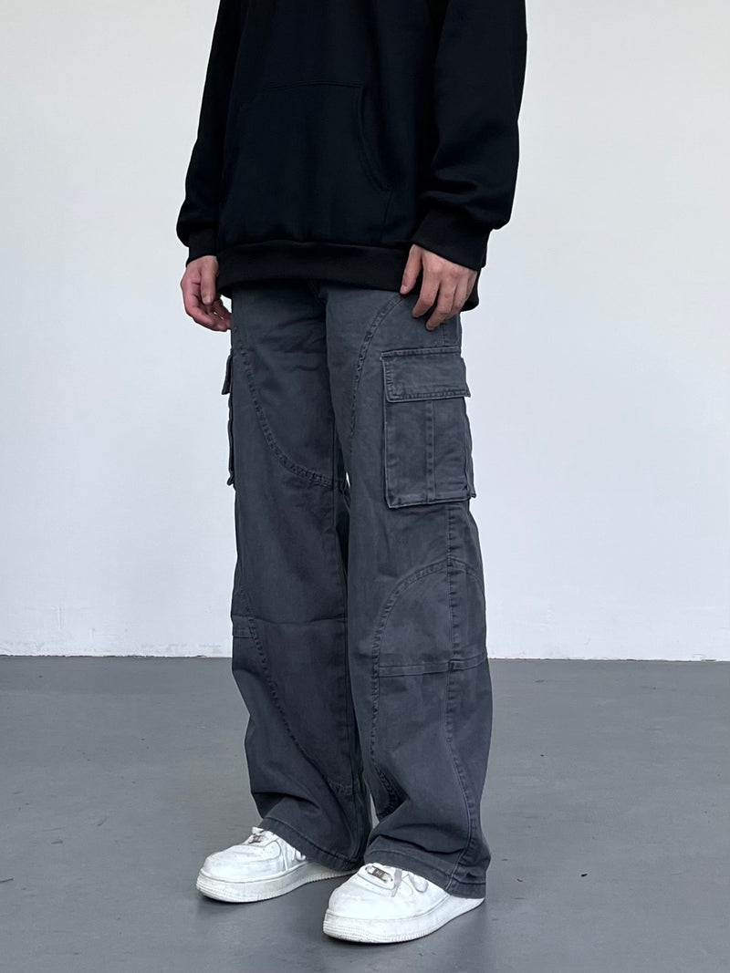 Vintage Washed Denim Overalls - Loose Straight Leg Men's Cargo Pants
