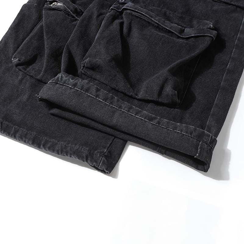 Vintage Washed Multi-Pocket Industrial Cargo Jeans for Men