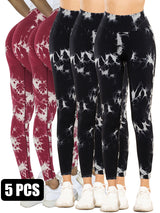 Premium 5-Piece Tie-Dye Yoga Leggings Set - High-Performance Fitness Collection